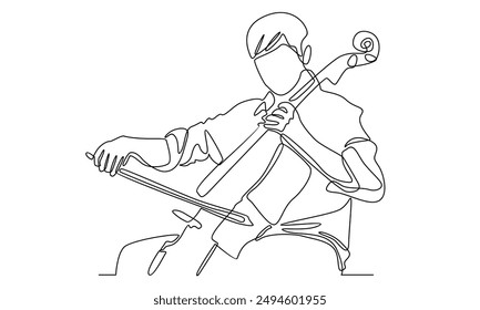 continuous line art of cello music player vector illustration