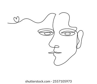 Continuous line art of a charming person with heart, editable stroke lineart.