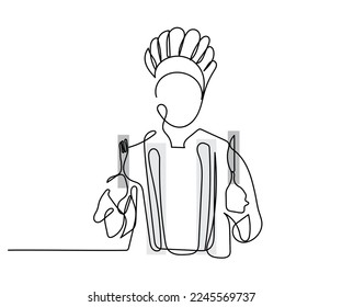 Continuous line art of a chef in hat. Vector art. Poster design ideas and elements. Culinary art. 