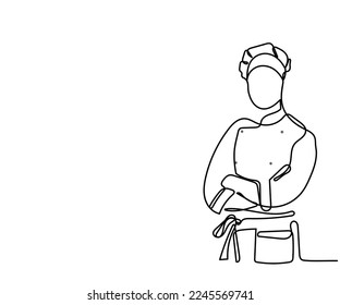 Continuous line art of a chef in hat. Vector art. Poster design ideas and elements. Culinary art. 