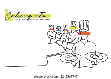 Continuous line art of a chef in hat. Vector art. Poster design ideas and elements. Culinary art. 