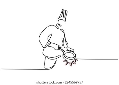 Continuous line art of a chef in hat. Vector art. Poster design ideas and elements. Culinary art. 