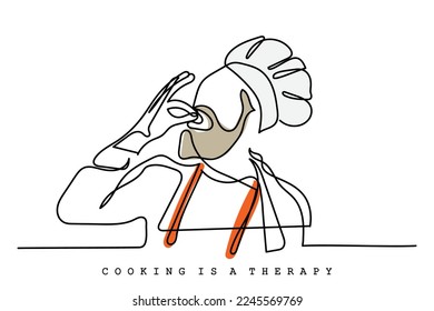 Continuous line art of a chef in hat. Vector art. Poster design ideas and elements. Culinary art. 