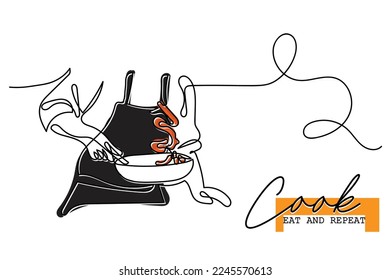 Continuous line art of a chef in hat. Vector art. Poster design ideas and elements. Culinary art. Chef tossing wok. 