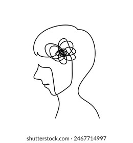 Continuous line art of a child crying with stress and anxiety in mental health concept.