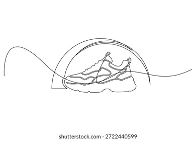 Arte de línea continua de una zapatilla de plataforma gruesa bajo un arco minimalista