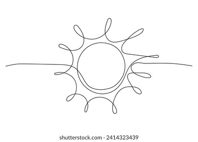 Continuous line art circle sun, single line sketch,doodle isolated on white background. Abstract modern icon hand drawn element