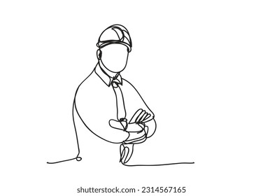 continuous line art , Civil engineer, Architects and worker, vector illustration