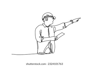 continuous line art , Civil engineer, Architects and worker, vector illustration