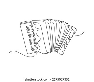 Continuous line art of classical bayan - accordion, harmonic, jew's-harp. One line drawing abstract accordion, musica instrument.