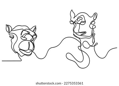 Una línea continua de arte de cerrar la cara de un camello. Arte de línea de camello. Arte conceptual de animales exóticos.