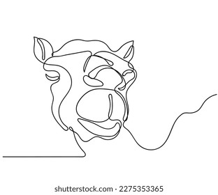 Continuous line art of closeup of camel's face. Camel line art. Exotic animals concept art.