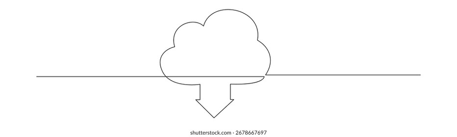 Continuous line art of cloud data being downloaded. Suitable for modern designs focusing on information sharing and technology.