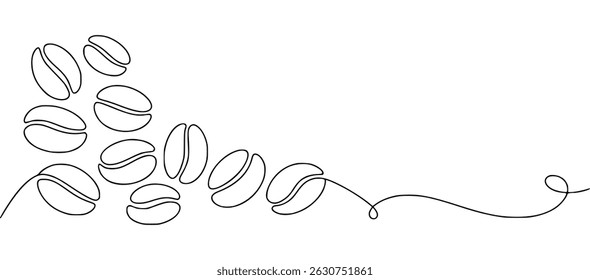 Continuous line art coffee beans on white