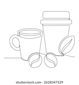 Continuous Line Art Coffee Cup and Takeaway Coffee