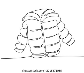 Continuous line art collection of fluffy jackets called puffers or quilted jackets. Winter wears. Fall fashion. Vector art of clothes wore in winters. Comfortable uppers. Bomber jackets. Comfortable