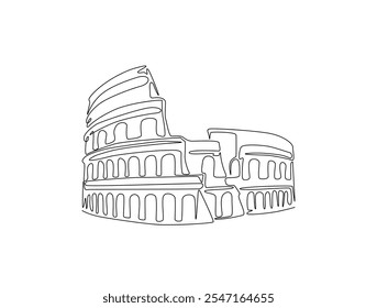 Continuous line art of Colosseum amphitheater landmark - Rome. Single line drawing with active stroke.