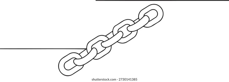 Arte de línea continua de Enlaces de cadena de hierro conectados. Bosquejo minimalista de la fuerza y el concepto de conexión. Ilustración vectorial lineal de cadena metálica industrial. Arte simbólico de seguridad y esclavitud en un estilo de línea. Dibujo de contorno de Profesional de segmentos vinculados.