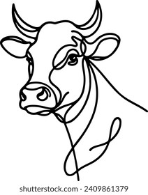 Continuous Line Art of a Cow's Head. Continuous line drawing, abstract and minimalist lineart design. Vector illustration.