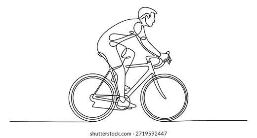 Arte de línea continua de un ciclista que monta una bicicleta de carretera en un Vector dinámico, de estilo minimalista, ilustración
