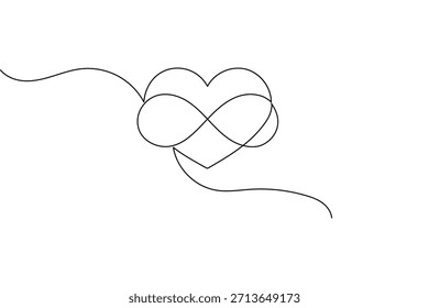Kontinuierliche Linie Kunst, die eine elegante Fusion von Herz und Unendlichkeit Symbol für endlose Liebe Illustration