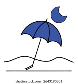 Continuous line art design of a sun umbrella on a peaceful beach perfect for summer decor seaside artwork minimalist vacation illustrations and beach themed print projects