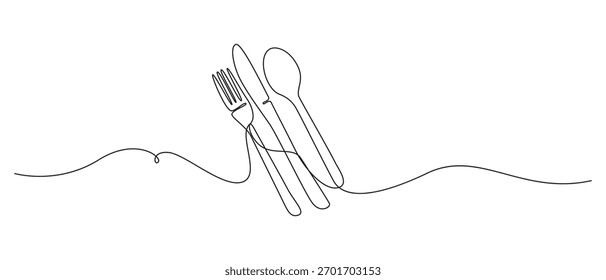 Arte de Linha Contínua de Chapa de Jantar e Talheres, Arte de Linha Contínua de Chapa com Colher e Garfo, Desenho de Linha Contínua de Chapa, Garfo e Faca, Arte de Linha Única Minimalista de Garfo, Faca e Colher,