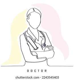 Continuous line art of doctors. Vector art concept. Medicine and highest academic degree. Health care. Physicians vector concept art. One line art. Minimalism.