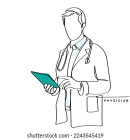 Continuous line art of doctors. Vector art concept. Medicine and highest academic degree. Health care. Physicians vector concept art. One line art. Minimalism.