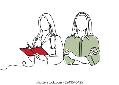 Continuous line art of doctors. Vector art concept. Medicine and highest academic degree. Health care. Physicians vector concept art. One line art. Minimalism.