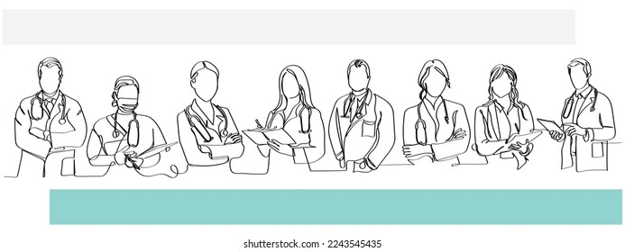 Continuous line art of doctors. Vector art concept. Medicine and highest academic degree. Health care. Physicians vector concept art. One line art. Minimalism.
