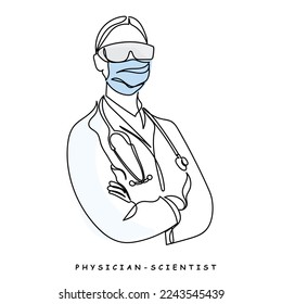 Continuous line art of doctors. Vector art concept. Medicine and highest academic degree. Health care. Physicians vector concept art. One line art. Minimalism.