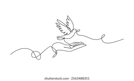 Continuous Line Art Dove and Hand - Symbol of Freedom and Peace Illustration