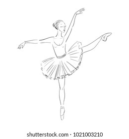Continuous Line Art Drawing. Abstract ballerina silhouette isolated on white background. Vector Illustration.