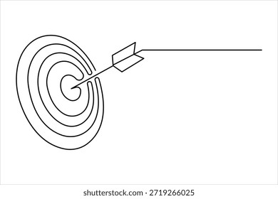 Continuous line art drawing of archery target with arrow, one line art design vector illustration