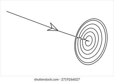 Continuous line art drawing of archery target with arrow, one line art design vector illustration
