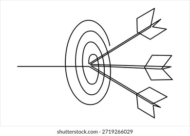 Continuous line art drawing of archery target with arrow, one line art design vector illustration
