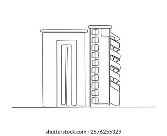 Continuous line art drawing of architecture building design. Modern building architecture single line art drawing vector illustration. Editable stroke.
