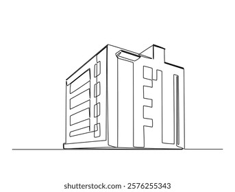 Continuous line art drawing of architecture building design. Modern building architecture single line art drawing vector illustration. Editable stroke.