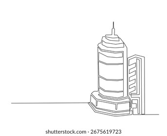Desenho de arte em linha contínua de arquitetura arranha-céu e design de edifícios. Arquitetura de construção moderna ilustração vetorial de desenho de arte de linha única. Traçado editável.