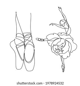 Continuous Line Art Drawing. Ballet Dancer ballerina. Vector Illustration