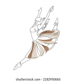 Continuous Line Art Drawing. Ballet Dancer ballerinain nude colors beige