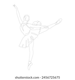 Continuous Line Art Drawing. Ballet Dancer ballerina. Vector Illustration silhouette of a dancer