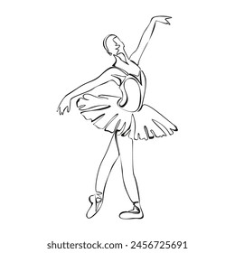 Continuous Line Art Drawing. Ballet Dancer ballerina. Vector Illustration silhouette of a dancer