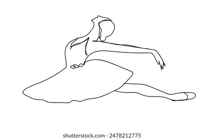 Continuous Line Art Drawing. Ballet Dancer ballerina jumping. Vector Illustration