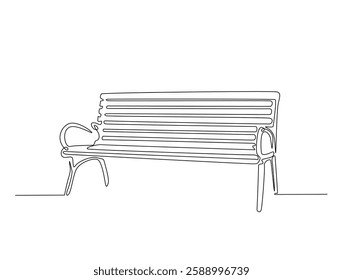 Continuous line art drawing of bench park illustration. Garden bench or chair in one line drawing vector illustration. Editable stroke.