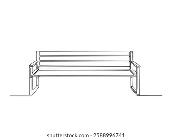 Continuous line art drawing of bench park illustration. Garden bench or chair in one line drawing vector illustration. Editable stroke.