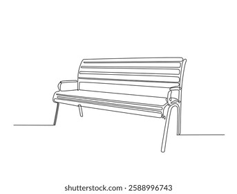 Continuous line art drawing of bench park illustration. Garden bench or chair in one line drawing vector illustration. Editable stroke.