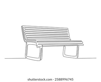 Continuous line art drawing of bench park illustration. Garden bench or chair in one line drawing vector illustration. Editable stroke.