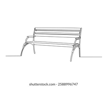 Continuous line art drawing of bench park illustration. Garden bench or chair in one line drawing vector illustration. Editable stroke.